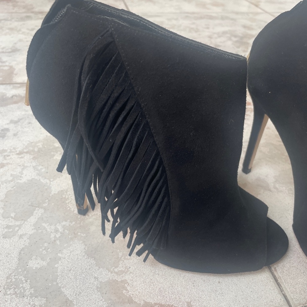 Karen millen black suade fringe heels good condition size 8 - Picture 2 of 14